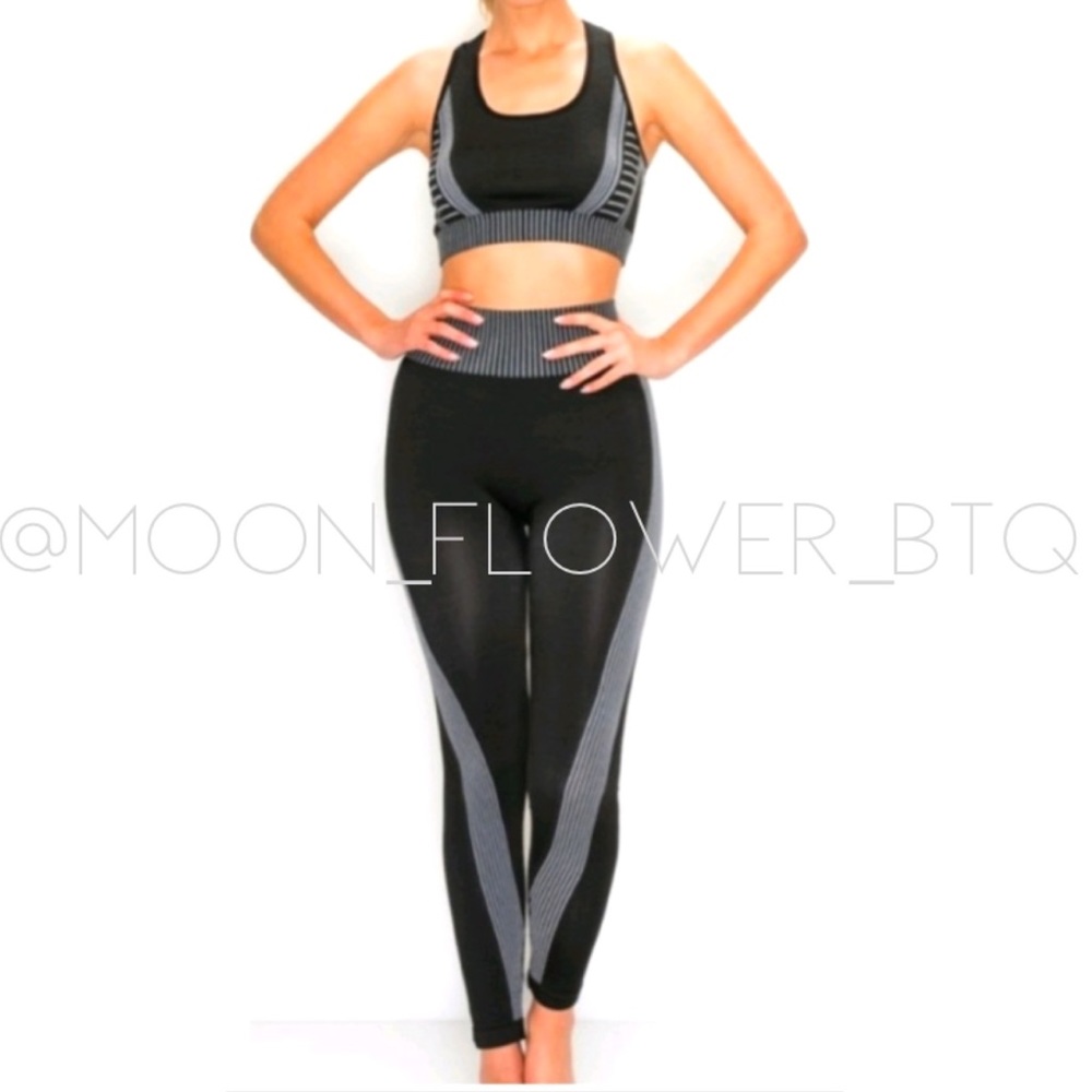Black Seamless Yoga Set Leggings & Sports Bra High Waist Squat Proof Activewear